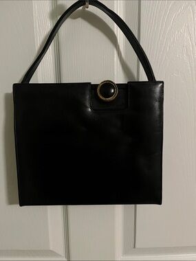 Vintage Black Shoulder Bag with Gold-Tone Button